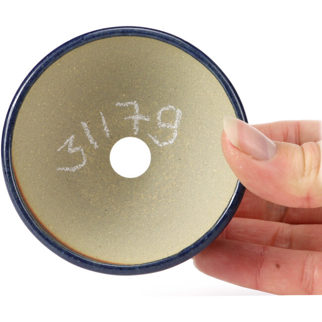 Round blue bonsai pot by Seto Yaki - 79 x 79 x 33 mm