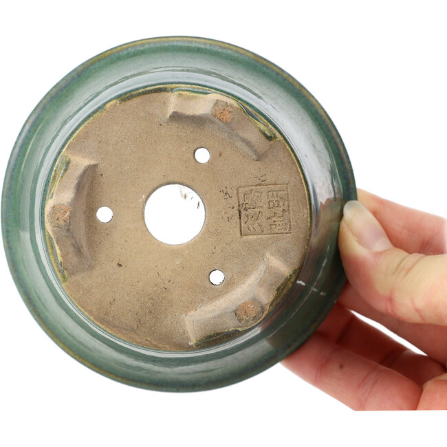 Pot à bonsaï rond vert océan - 108 x 108 x 57 mm