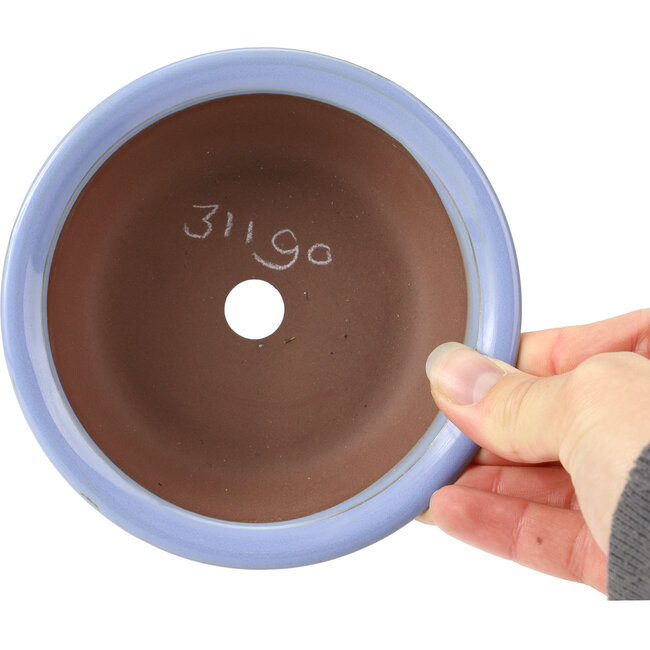 Pot à bonsaï rond bleu lilas par Seto Yaki - 128 x 128 x 52 mm