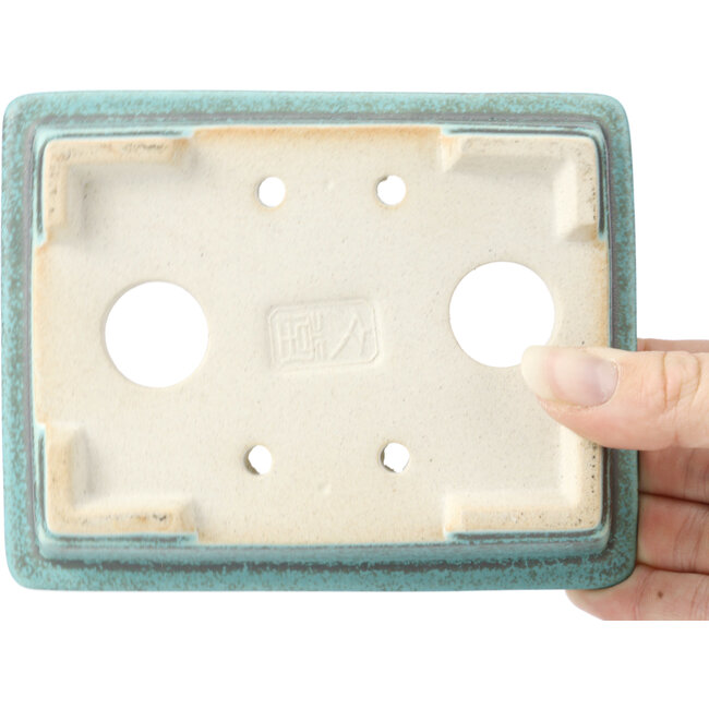 Pot à bonsaï rectangulaire vert et gris - 145 x 114 x 53 mm