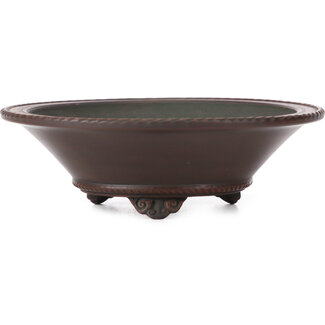 Bigei - Hirata Atsumi 158 mm round unglazed bonsai pot by Bigei, Tokoname, Japan