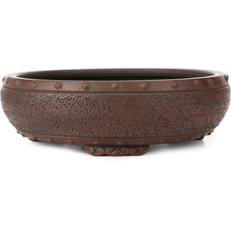 Bigei - Hirata Atsumi 188 mm round unglazed bonsai pot by Bigei, Tokoname, Japan