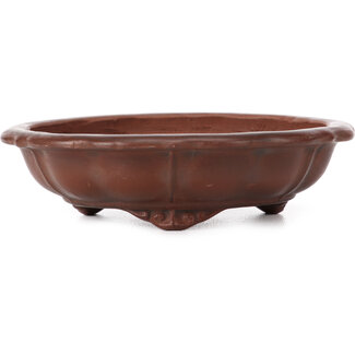 Bigei - Hirata Atsumi 113 mm hexagonal lotus shape unglazed bonsai pot by Bigei, Tokoname, Japan