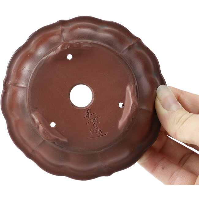 Maceta de bonsái sin esmaltar con forma de loto hexagonal de Bigei - 113 x 113 x 33 mm