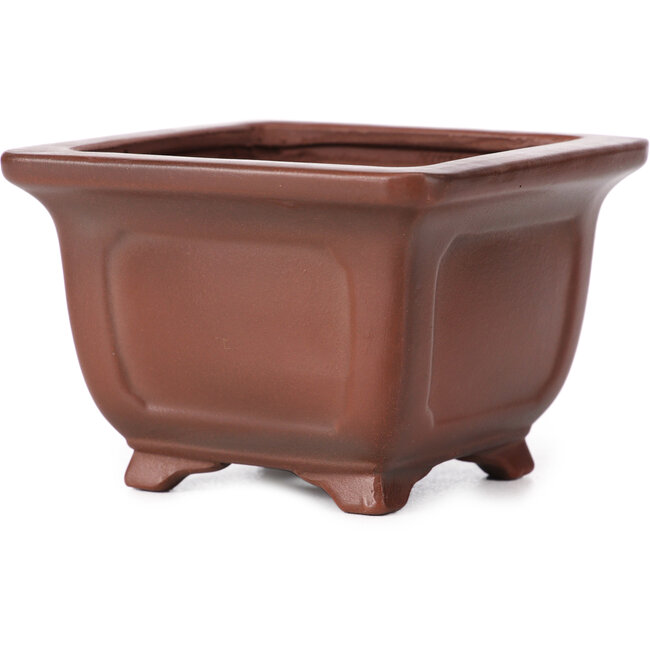 Square unglazed bonsai pot by Bigei - 95 x 95 x 65 mm