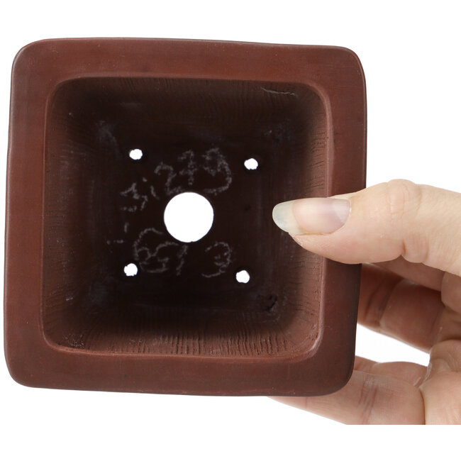 Quadratische unglasierte Bonsaischale von Bigei - 95 x 95 x 65 mm