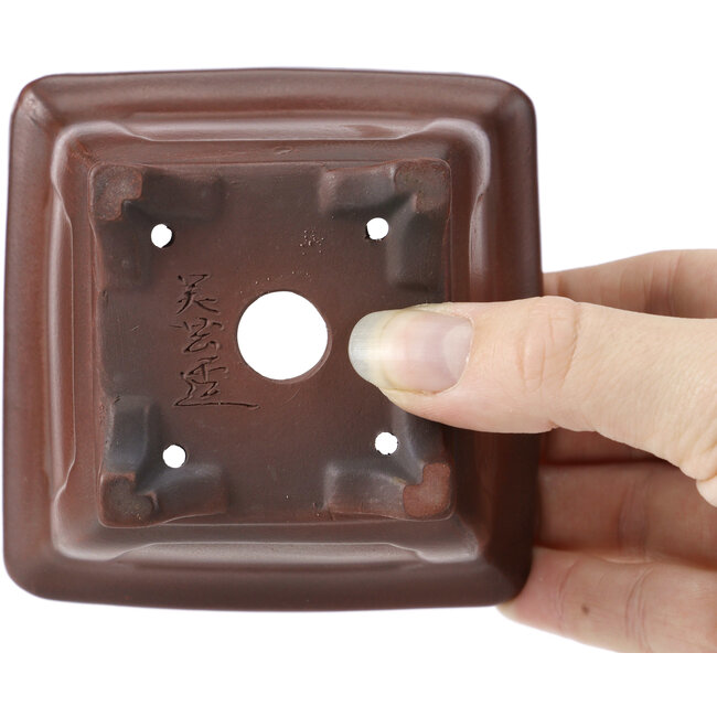 Square unglazed bonsai pot by Bigei - 95 x 95 x 65 mm
