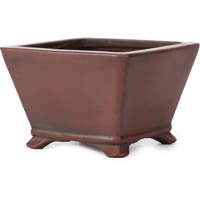 Quadratische unglasierte Bonsaischale von Bigei - 100 x 100 x 60 mm