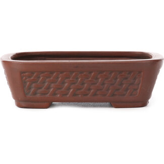 Bigei - Hirata Atsumi 125 mm rectangular unglazed bonsai pot by Bigei, Tokoname, Japan