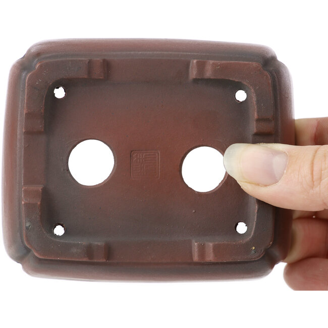 Rechthoekige ongeglazuurde bonsaipot van Bigei - 100 x 80 x 25 mm
