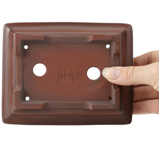 Maceta de bonsái rectangular sin esmaltar de Bigei - 155 x 125 x 40 mm
