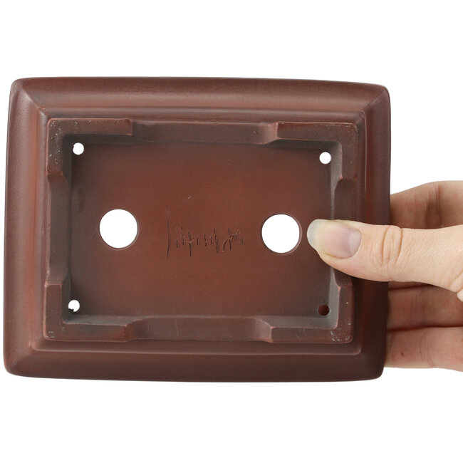 Maceta de bonsái rectangular sin esmaltar de Bigei - 155 x 125 x 40 mm