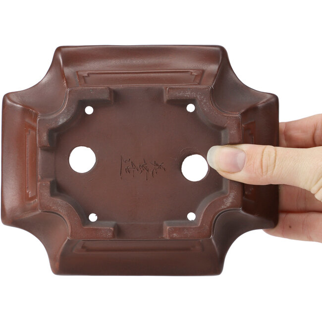 Rectangular unglazed bonsai pot by Bigei - 160 x 130 x 50 mm