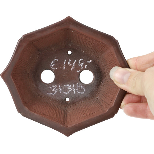 Achteckige unglasierte Bonsaischale von Bigei - 125 x 110 x 30 mm