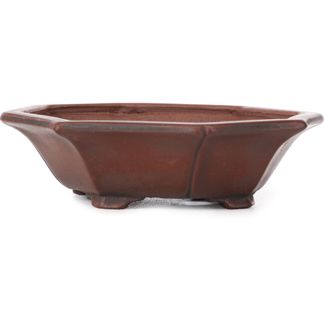 Achthoekige ongeglazuurde bonsaipot van Bigei - 140 x 125 x 30 mm