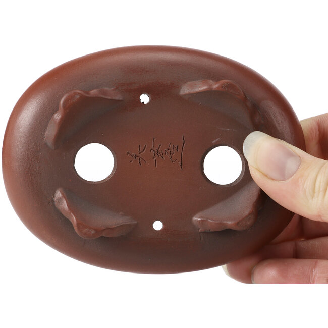 Ovale ongeglazuurde bonsaipot van Bigei - 105 x 80 x 30 mm