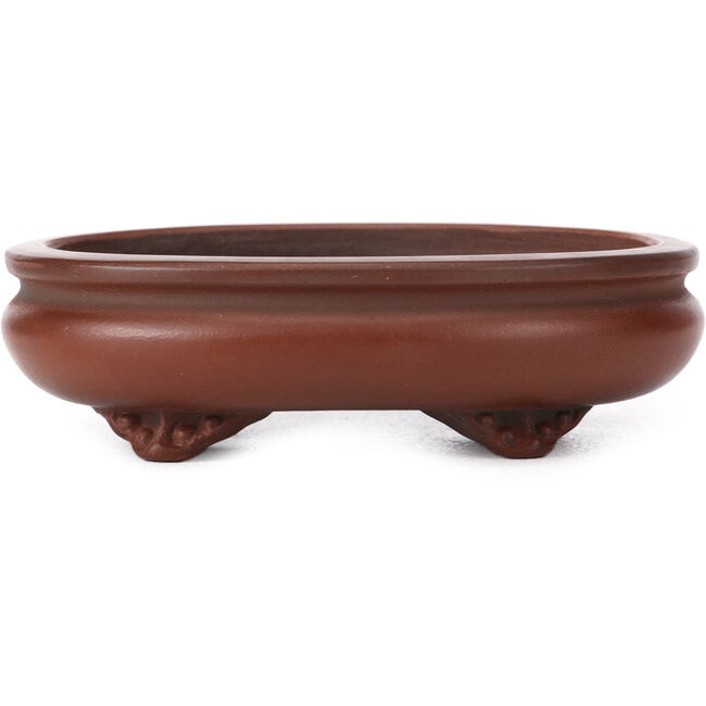 Oval unglazed bonsai pot by Bigei - 105 x 80 x 30 mm