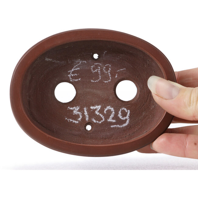 Maceta de bonsái ovalada sin esmaltar de Bigei - 105 x 80 x 30 mm