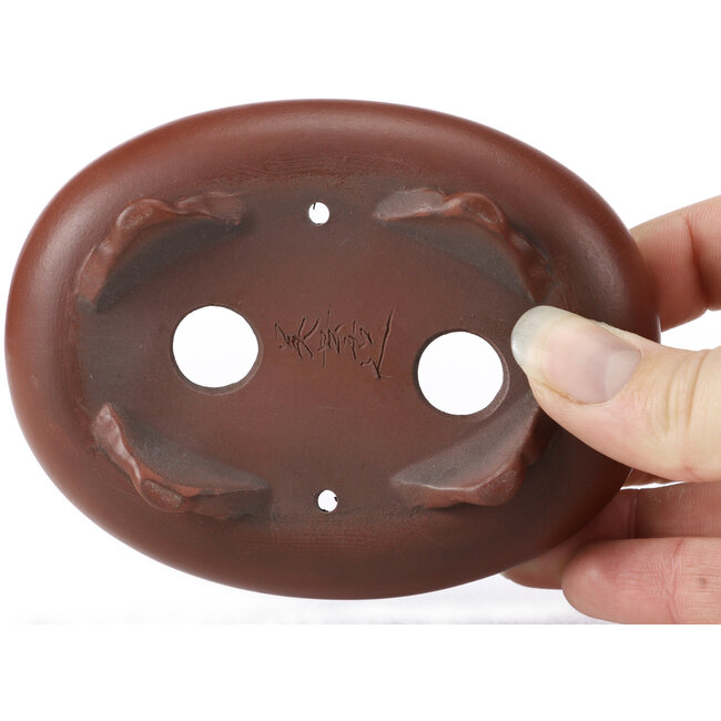 Oval unglazed bonsai pot by Bigei - 105 x 80 x 30 mm