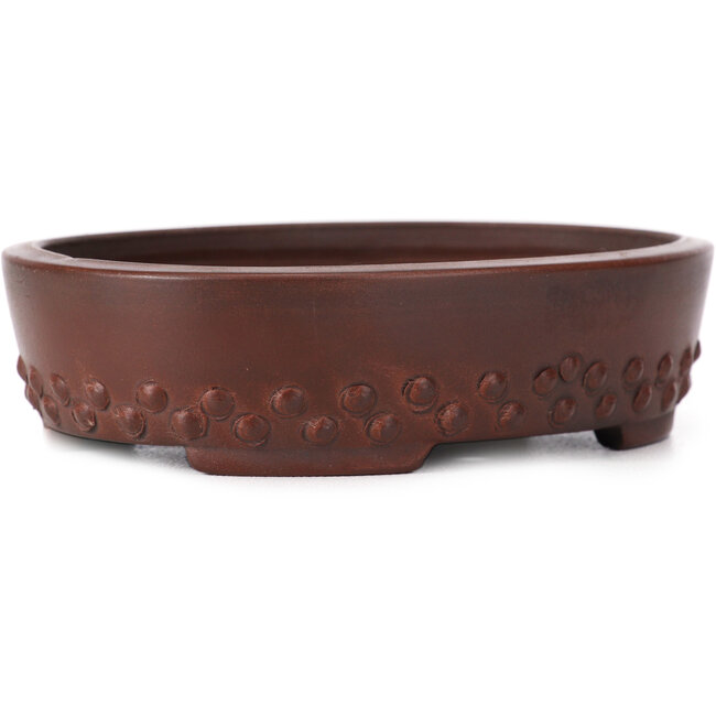 Oval unglazed bonsai pot by Bigei - 125 x 95 x 30 mm