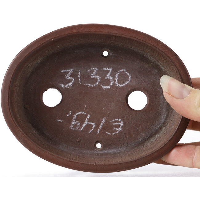 Ovale unglasierte Bonsaischale von Bigei - 125 x 95 x 30 mm