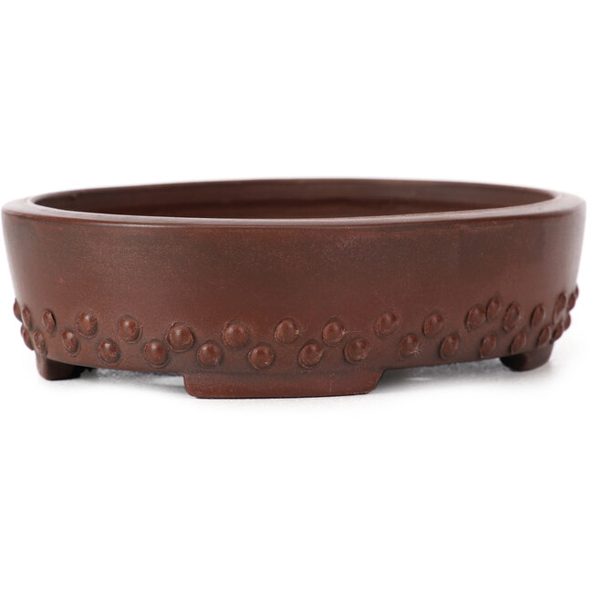 Oval unglazed bonsai pot by Bigei - 125 x 95 x 30 mm