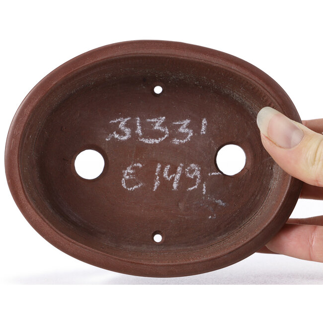 Ovale unglasierte Bonsaischale von Bigei - 125 x 95 x 30 mm