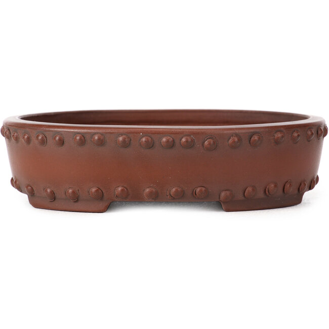 Oval unglazed bonsai pot by Bigei - 125 x 95 x 30 mm