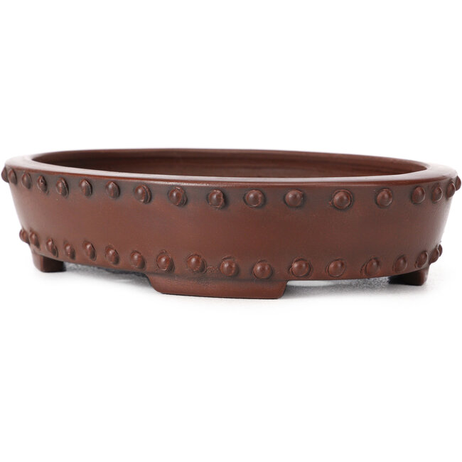Oval unglazed bonsai pot by Bigei - 160 x 125 x 35 mm