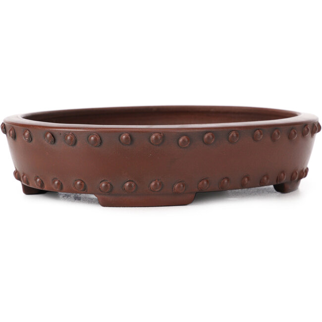 Ovale ongeglazuurde bonsaipot van Bigei - 160 x 125 x 35 mm