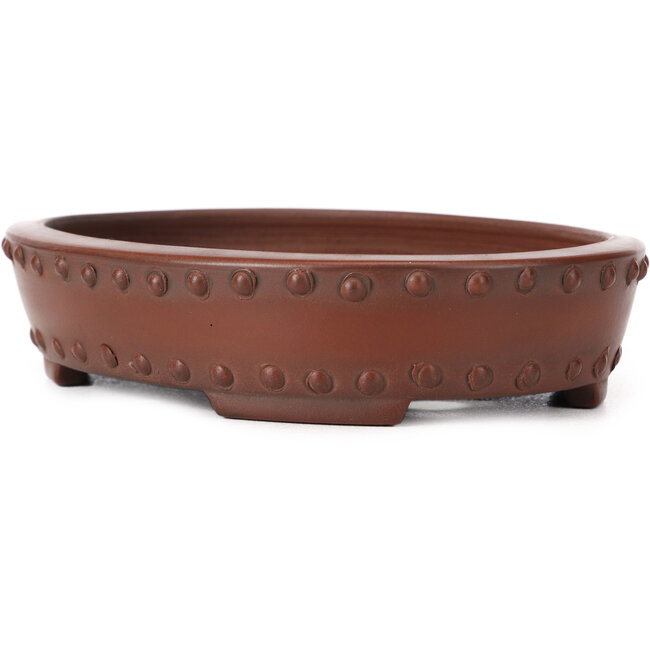 Oval unglazed bonsai pot by Bigei - 160 x 125 x 35 mm