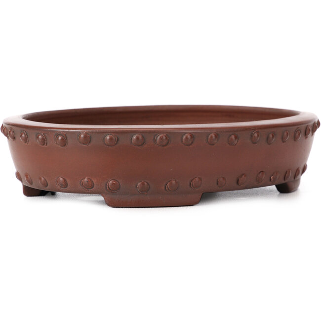 Oval unglazed bonsai pot by Bigei - 160 x 125 x 35 mm
