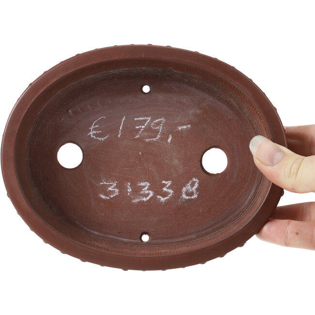 Ovale unglasierte Bonsaischale von Bigei - 160 x 125 x 35 mm