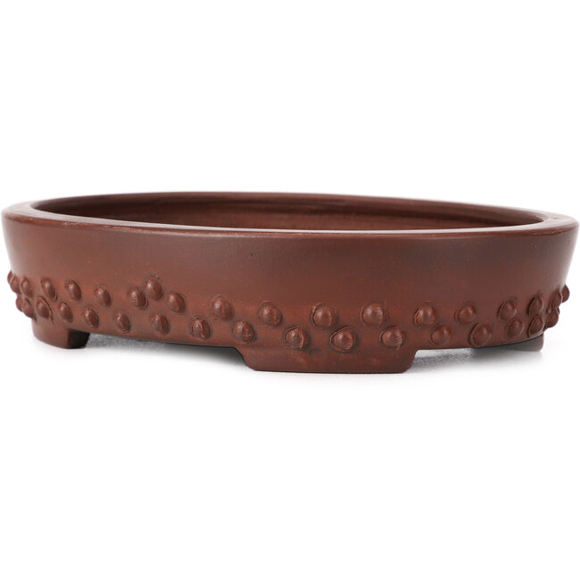 Ovale ongeglazuurde bonsaipot van Bigei - 160 x 125 x 35 mm