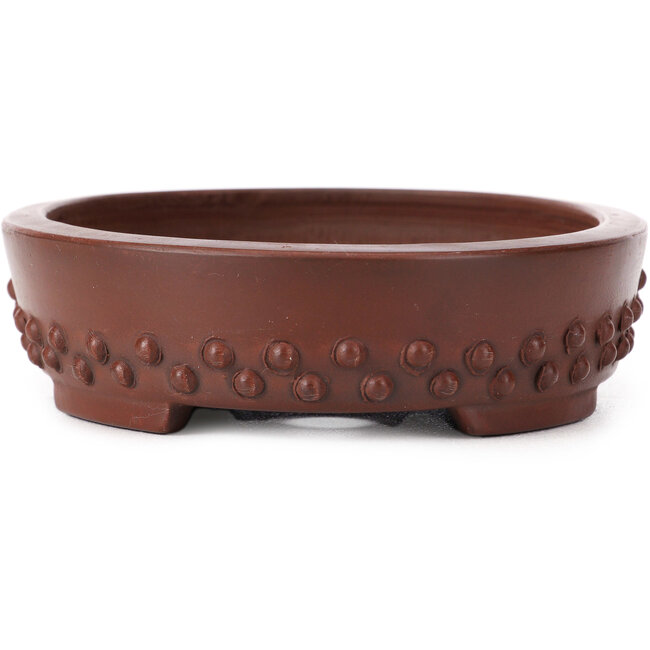Oval unglazed bonsai pot by Bigei - 160 x 125 x 35 mm