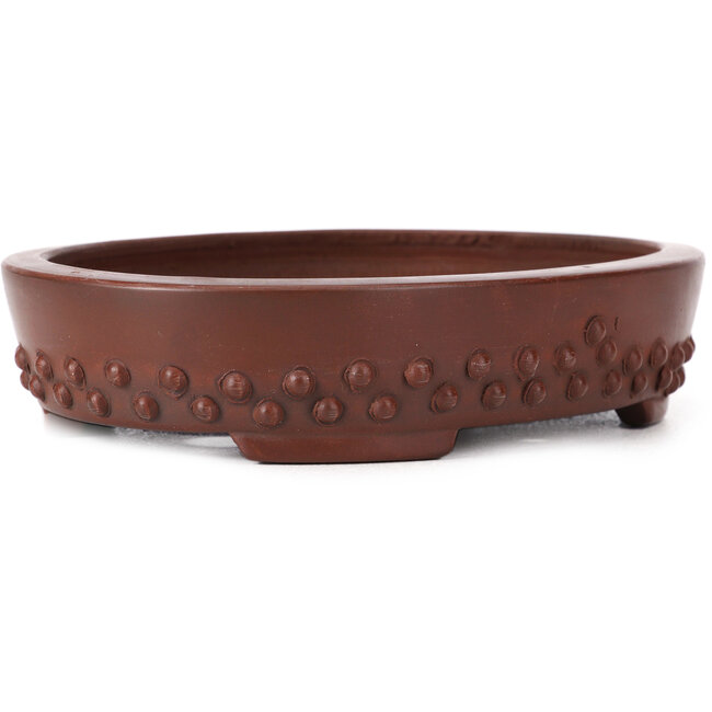 Ovale ongeglazuurde bonsaipot van Bigei - 160 x 125 x 35 mm