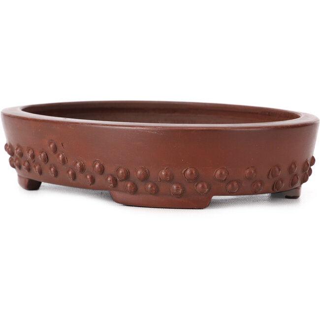 Oval unglazed bonsai pot by Bigei - 160 x 125 x 35 mm