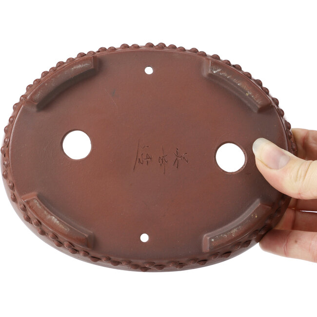 Ovale ongeglazuurde bonsaipot van Bigei - 160 x 125 x 35 mm