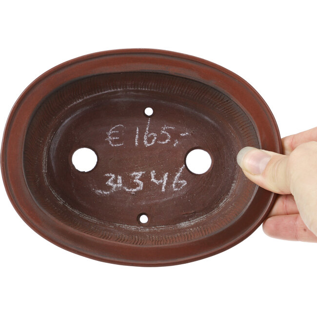 Oval unglazed bonsai pot by Bigei - 155 x 125 x 50 mm
