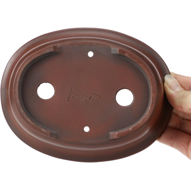 Maceta de bonsái ovalada sin esmaltar de Bigei - 155 x 125 x 50 mm