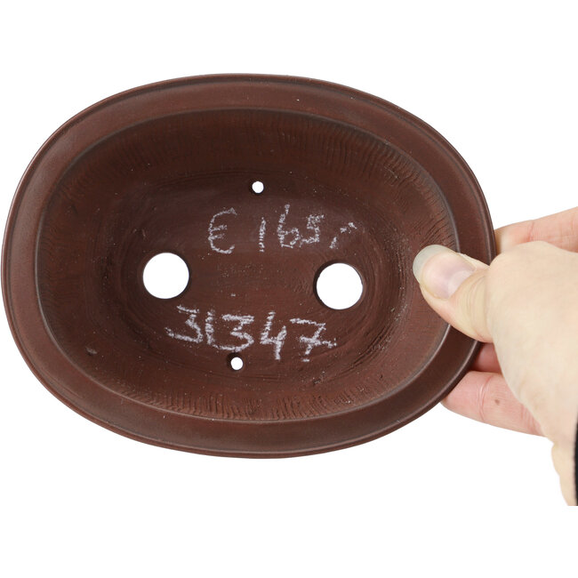 Oval unglazed bonsai pot by Bigei - 150 x 115 x 55 mm