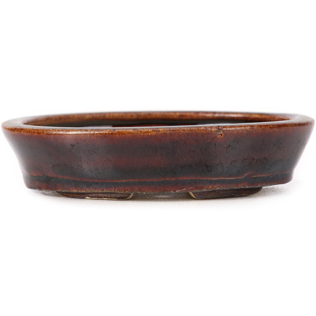 Oval brown bonsai pot by Seto - 110 x 85 x 25 mm