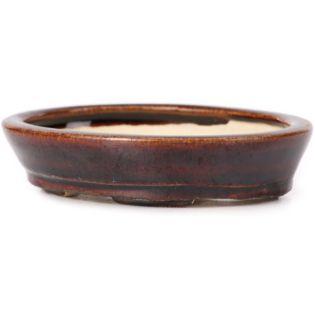 Oval brown bonsai pot by Seto - 110 x 85 x 25 mm