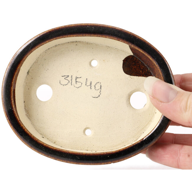Pot à bonsaï ovale marron par Seto - 110 x 85 x 25 mm