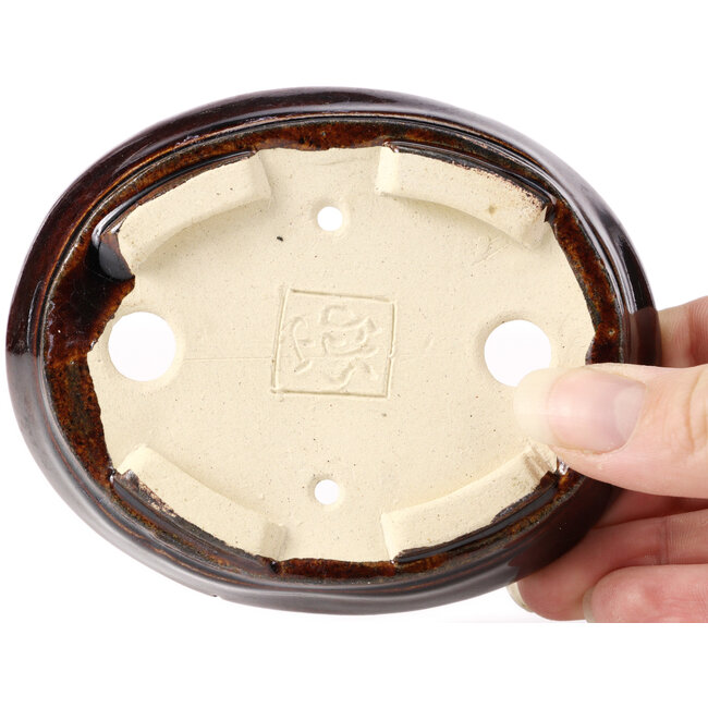 Ovale bruine bonsaipot van Seto - 110 x 85 x 25 mm