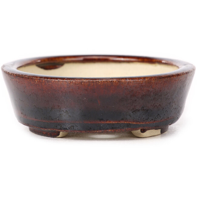 Oval brown bonsai pot by Seto - 105 x 85 x 30 mm