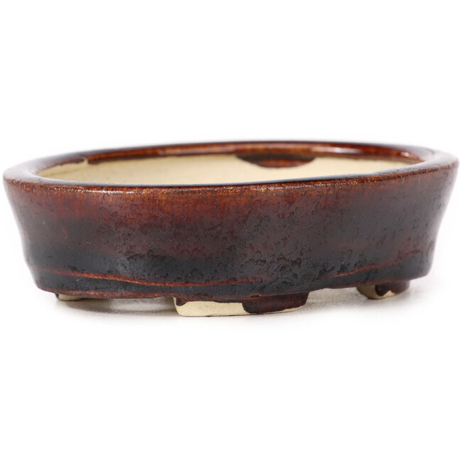 Ovale braune Bonsaischale von Seto - 105 x 85 x 30 mm