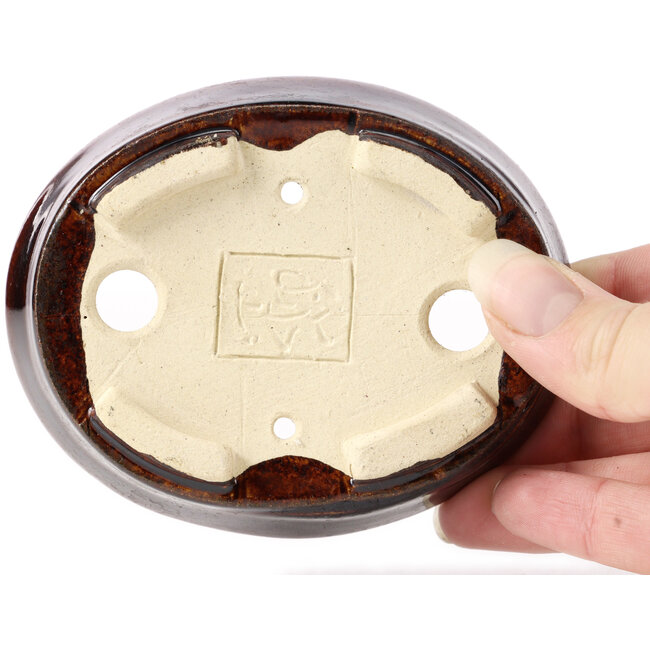 Oval brown bonsai pot by Seto - 105 x 85 x 30 mm