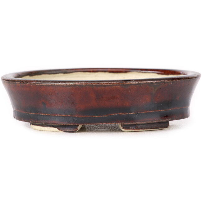 Oval brown bonsai pot by Seto - 105 x 85 x 30 mm