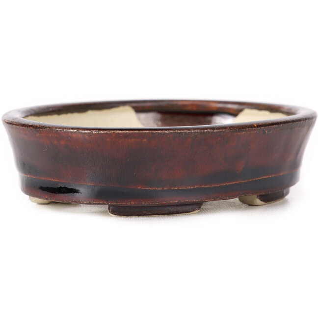 Ovale braune Bonsaischale von Seto - 105 x 85 x 30 mm